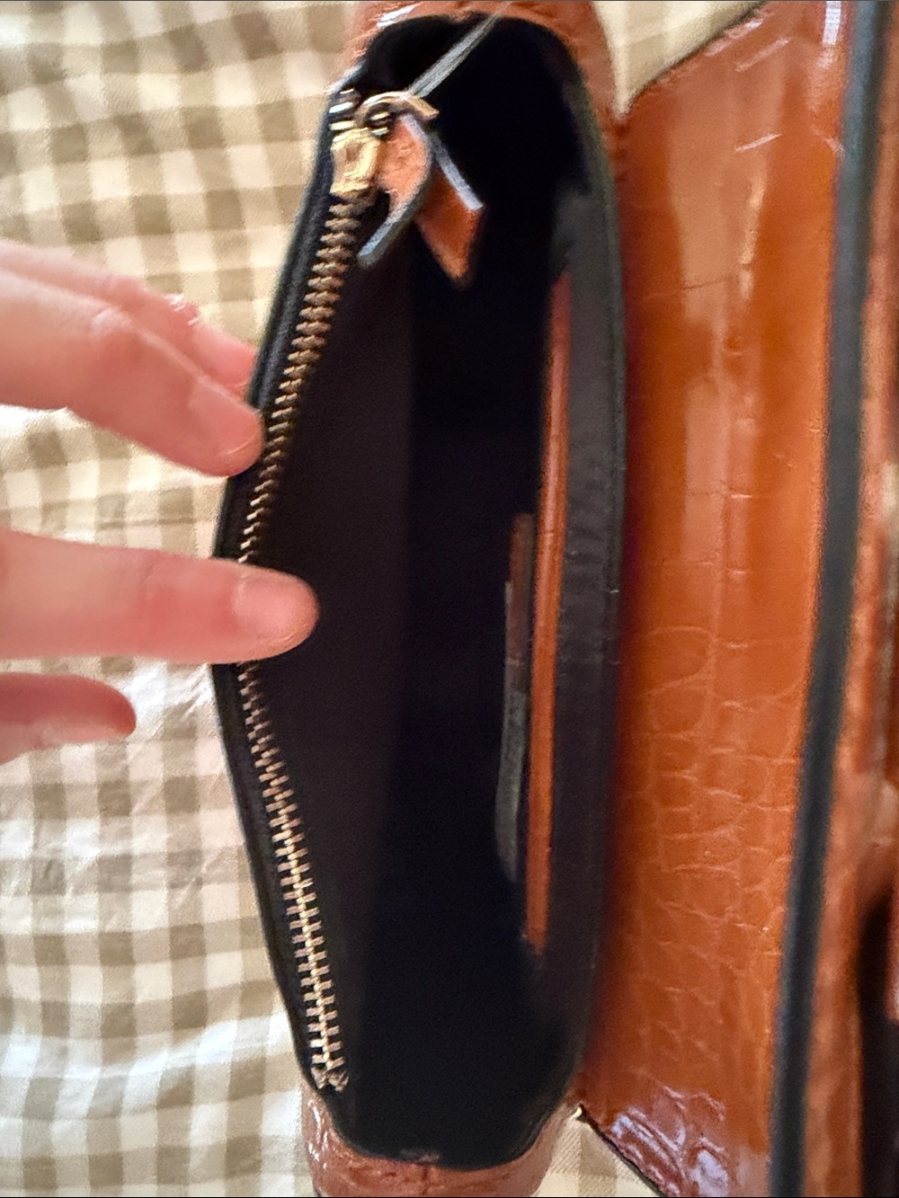 Zara Cognac Croc-Embossed Crossbody Bag with Top Handle - Picture 3 of 4
